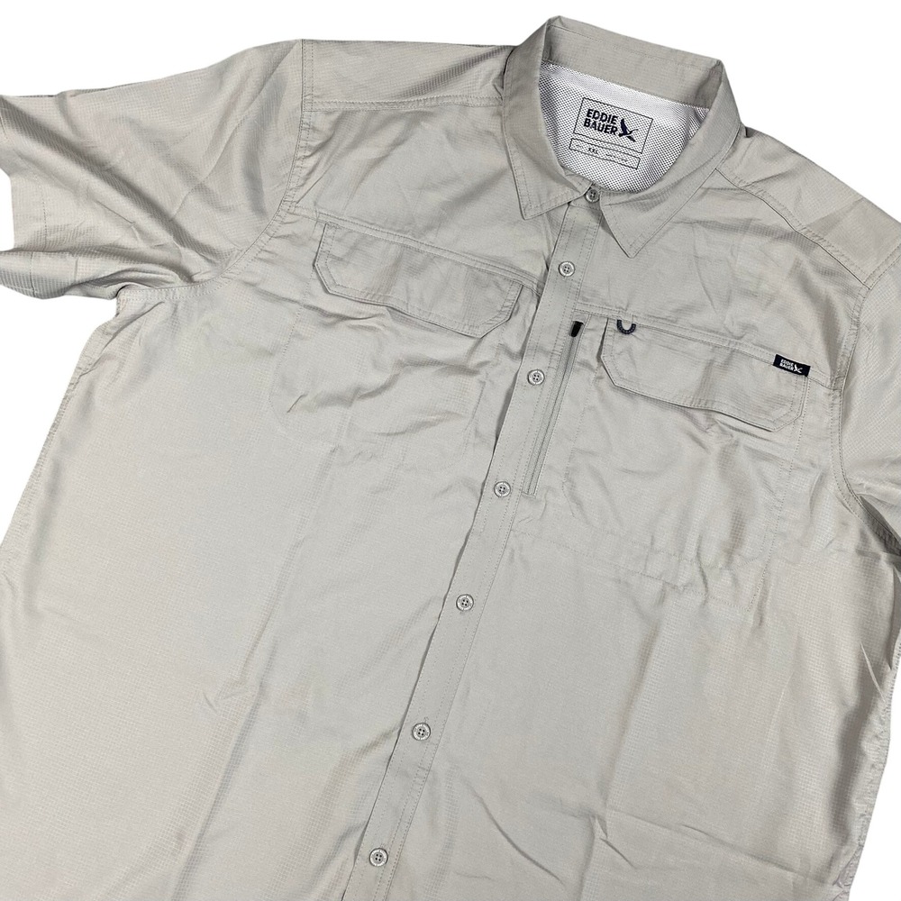 NWT Eddie Bauer Mens Shirt XXL Grey Short Sleeve Ripstop Fishing Hiking